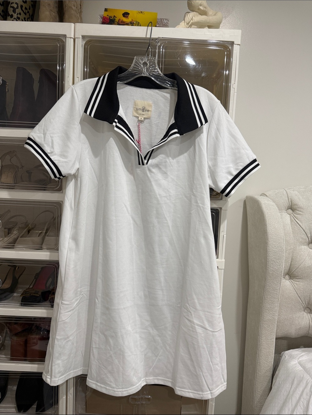 Umgee White Polo Dress with Black Trim